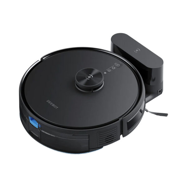 Ecovacs DeeBot Y1 Pro preto - perspectiva com base de carregamento
