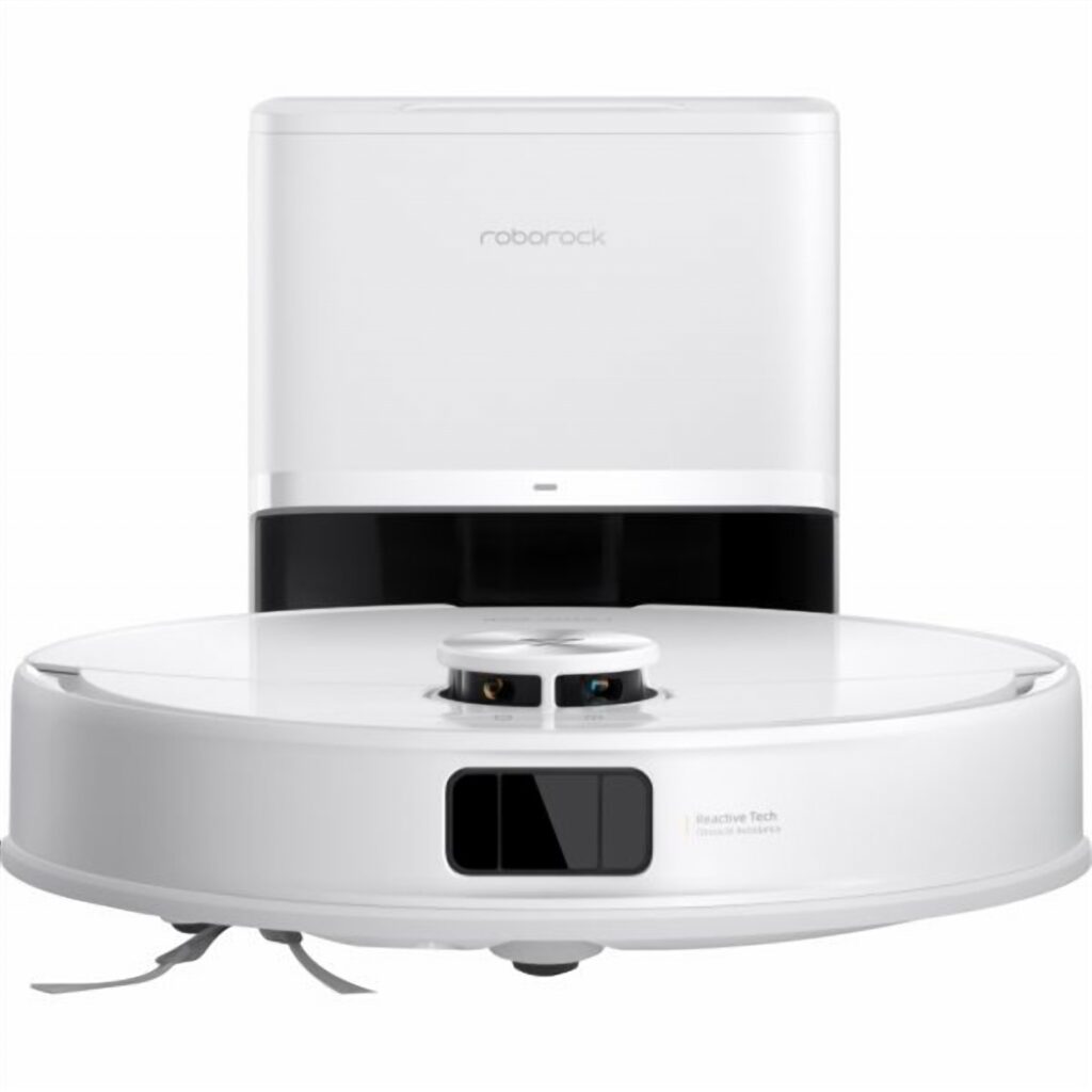 Robô Aspirador Roborock Q7+ com Estação de Autolimpeza visto de frente
