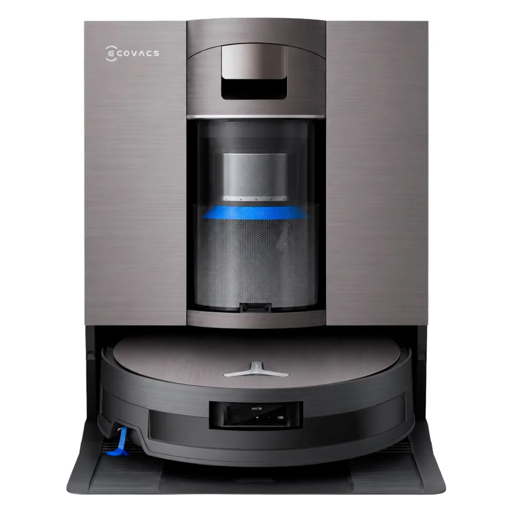 Ecovacs DeeBot X11 OmniCyclone - base dock frontal com filtro ciclone azul e robo