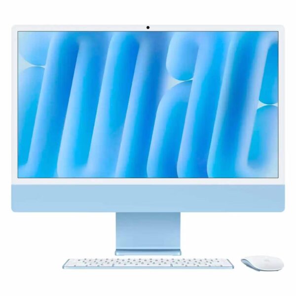 Apple iMac 24 polegadas chip M4 Azul - frente com Magic Keyboard e Magic Mouse