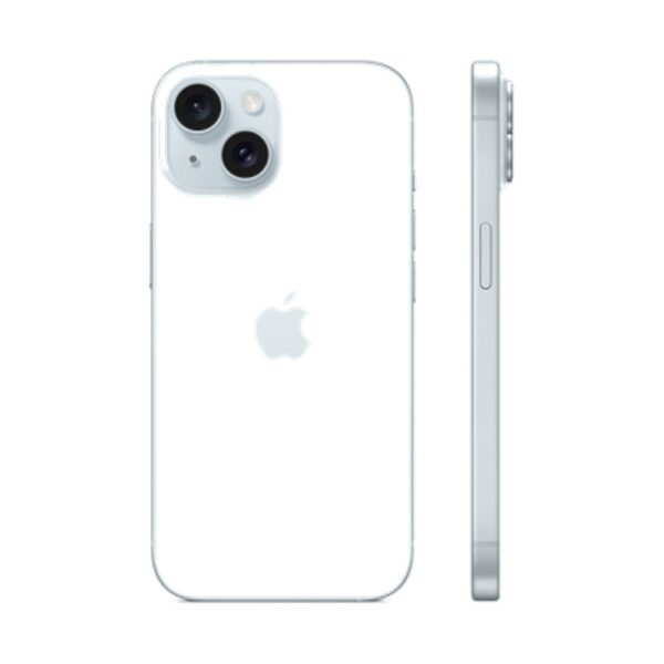 Celular Apple iPhone 15 128GB Azul - Vista em Ângulo Perspectiva 3D 1:1 Fundo Branco